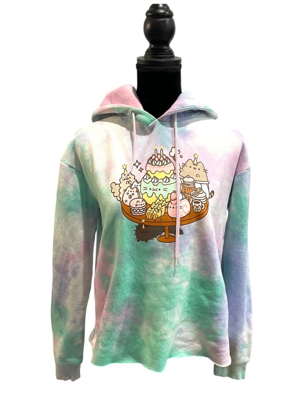 Pastel Tie-Dye Pusheen the Cat Birthday Dessert Hoodie - Picture 2 of 4